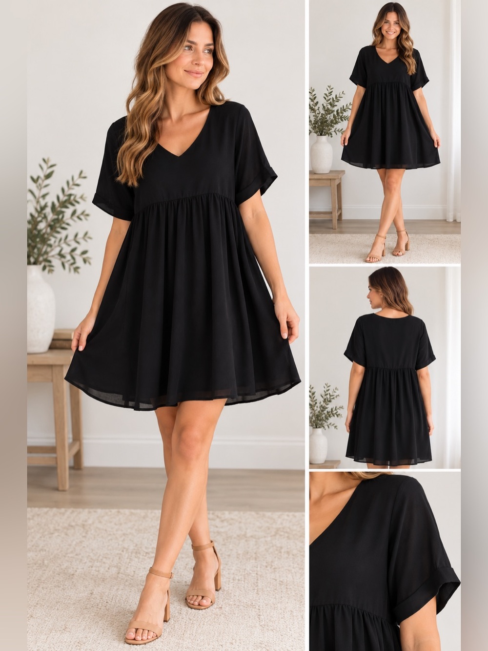 NWOTs Women’s Navy Short Sleeve V-Neck Babydoll Dress